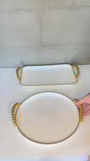 Bandeja Luxo Decorativa com alças Grande Borda Dourada Banheiro Lavabo Multiuso Cantinho do Café