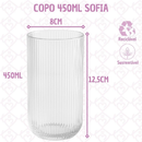 6 Copos de Vidro 450ml Canelado Sofia Elegante Versátil